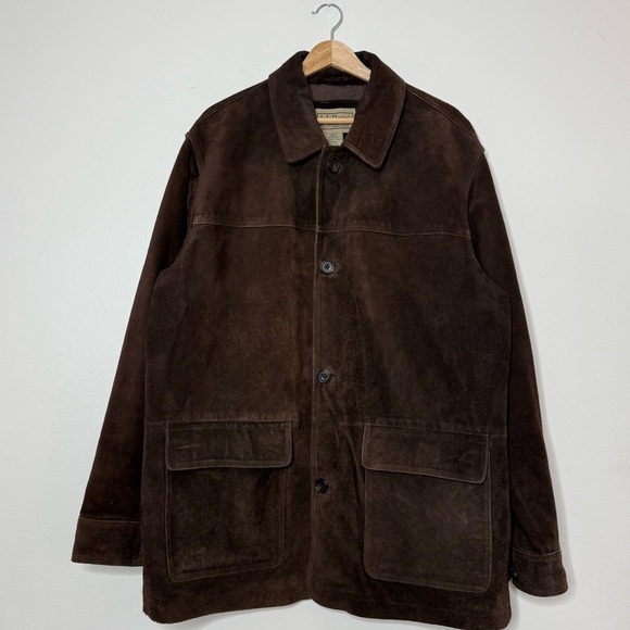 Vintage LL Bean Chocolate Brown Suede Chore Coat Mens size Large - Picture 1 of 13